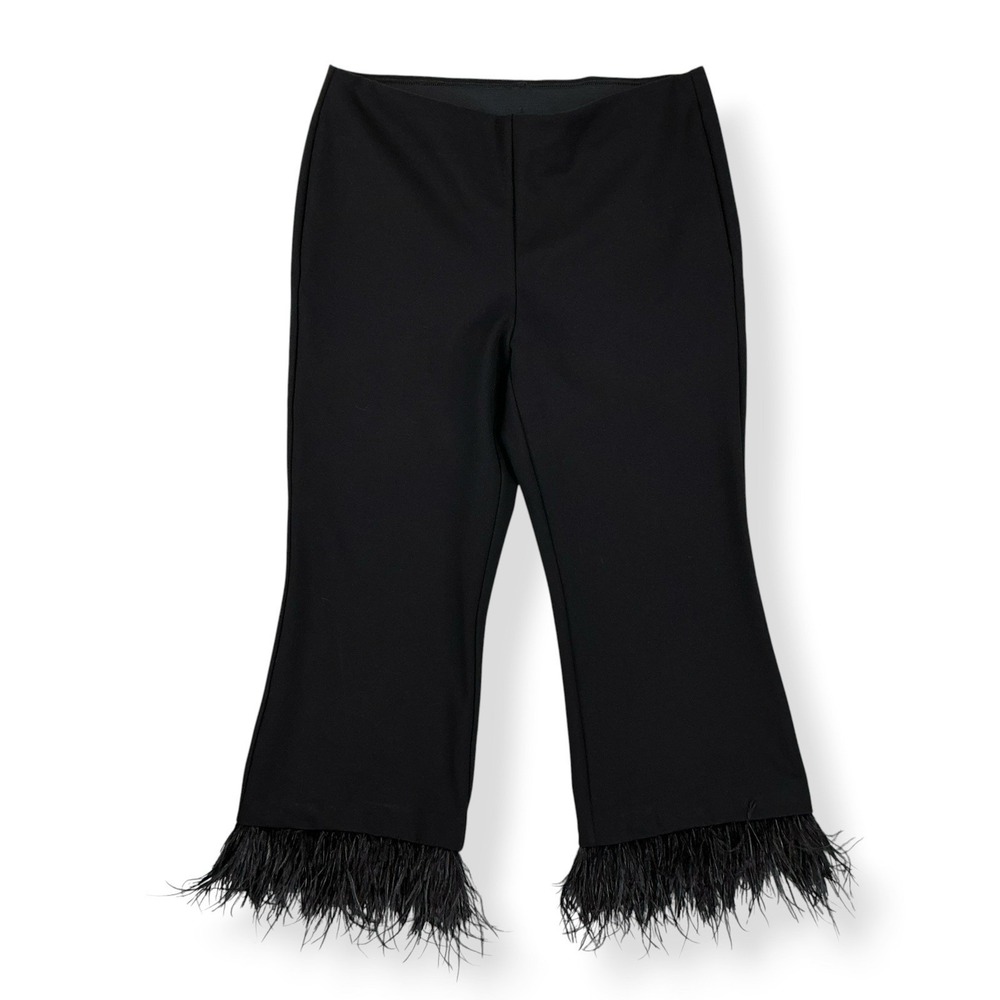 Chicos Pants Womens 2.5/US 14 Black Ponte Pull-On Embellished Feathers Crop